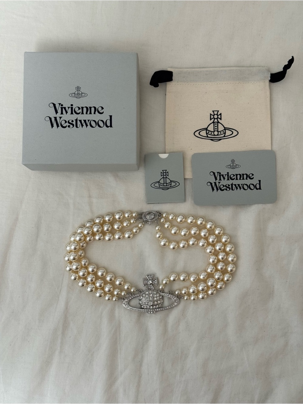Three Row Pearl Bas Relief Necklace